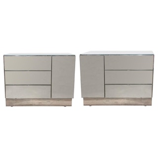 Pair of Midcentury Ello Mirrored Cabinets with Minimalist Handles by Guy Barker