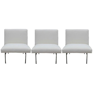 Three "Parallel Bar" White Velvet with Chrome Feet Chairs Designed by Knoll