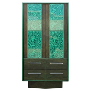 Modern Brutalist Faux Malachite Green Dyed Tall Boy Dresser or Cabinet