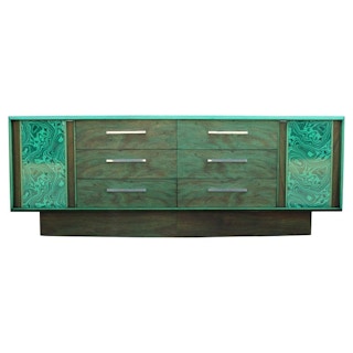 Faux Malachite Modern Brutalist Sideboard or Cabinet
