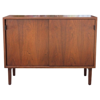 Early Knoll Modern Sliding Door Cabinet with Leather Pulls