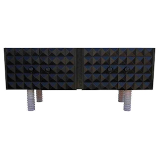Custom Brutalist Diamond Front Postmodern Black and Natural Sideboard / Cabinet