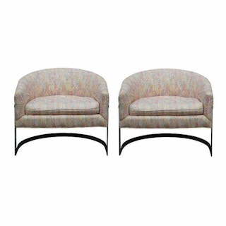 Pair of Barrel Back Chairs with Chrome Base Milo Baughman Thayer Coggin