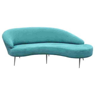 Modern Blue Velvet Serpentine / Cloud Sofa by Directional