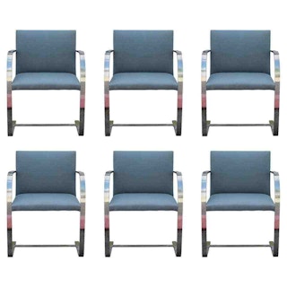 Set of 6 Mid-Century Modern Chrome Knoll Office Chairs with Grey Fabric