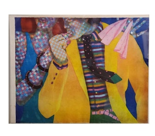 Dan Allison- Brightly Colored Checkered Figures Pop Art Lithograph 1970's