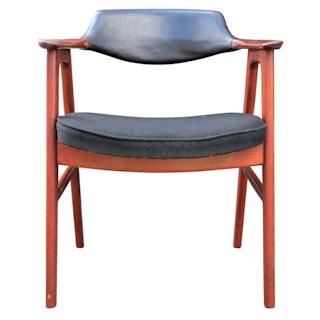 Black Leather Danish Teak Armchair by Erik Kirkegaard