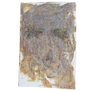 Geoff Hippenstiel- "35 Kills..." Expressionist Painting with Brown, Blue and Red Tones 2016