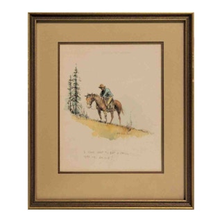 "I came over to set a spell with ya, Jackie" Western Cowboy and Horse Painting 20th Century