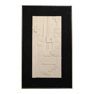 Abstract Geometric Black and White Mixed Media Sculptural Painting 20th Century