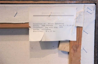 “Rug With Ring” Abstract Realist Blue and Orange Patterned Textile Still Life 1979