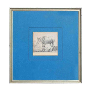 17th Century Realistic Animal Etching Print of a Horse on a Farm 1600s