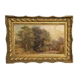 “Gypsies in the New Forest" Earth Toned Romantic Landscape Painting 1862