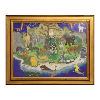 Colorful Whimsical Figurative Animal Sanctuary Landscape Contemporary Painting 2000s