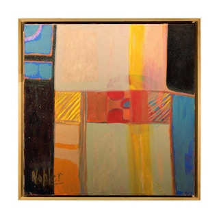 Abstract Blue, Red and Yellow Cubist Oil Painting 1970s