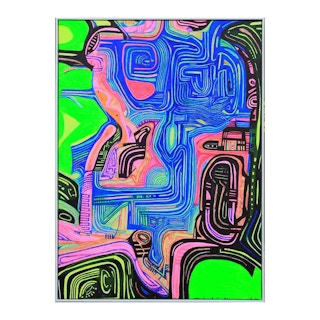 Large Contemporary Pink, Blue, Orange, & Green Neon Abstract Geometric Painting 2020