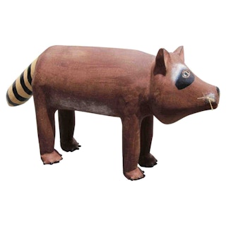 Modern Contemporary Wooden Hand Carved Raccoon Folk Art Sculpture 1980s
