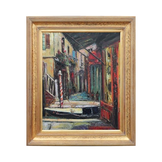 "Alleyway" Colorful Impressionist Landscape of the Grand Canal in Venice, Italy Late 20th Century