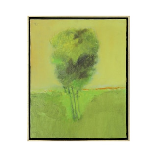 Green and Blue Toned Abstract Impressionist Forest Landscape Painting 1966