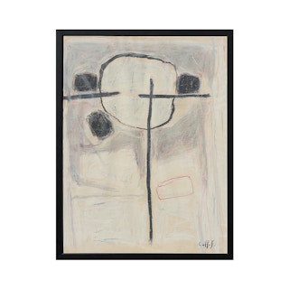 Pastel Mid Century Modern Pink, Gray & Black Geometric Abstract Painting 1966