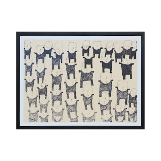 Untitled Contemporary Abstract Ink Drawing of a Group Black and White Figures 1996