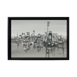 Humphreys Modern Black, White, and Gray Monochromatic Abstract Geometric Cityscape Mid 20th Century