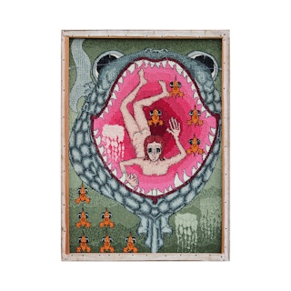 Modern Abstract Needlepoint Textile Tapestry of the Parable of Jonah & the Whale 1960s