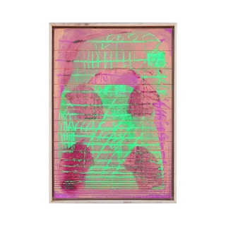 "Second Thoughts" Contemporary Pink Glitter and Green Geometric Groove Painting 2022