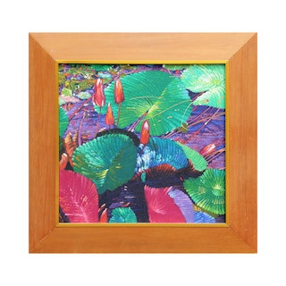 Jewel Toned Contemporary Tropical Foliage Painting of Night Blooming Waterlilies 1983