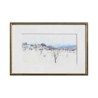 "The Winter Valley" Purple and Brown Toned Winter Landscape Townscape 1984