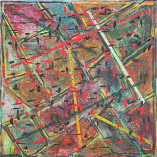 "Security" Colorful Geometric Abstract Painting with Small Red and Black Pattern 2015