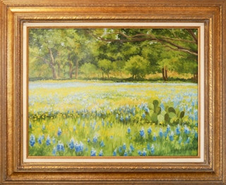 "Willow City Loop #11" Modern Impressionist Yellow, Blue, and Green Landscape