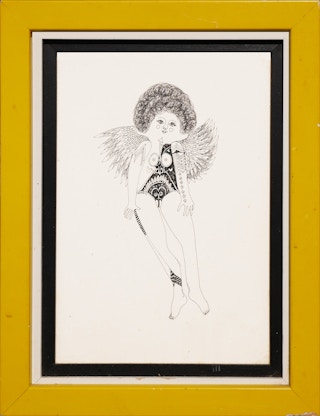 Modern Abstract Figurative Drawing of a Nude Woman with Tattoos and Wings