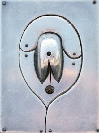 "My Time is Near" Modern Abstract Industrial Metal Sculpture of Female Genitalia 1980s