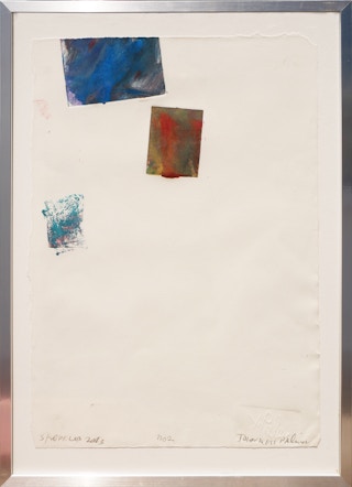 "Skopolos Greece Monoprint No. 2" Orange, Blue, Teal Abstract Contemporary Print 2013