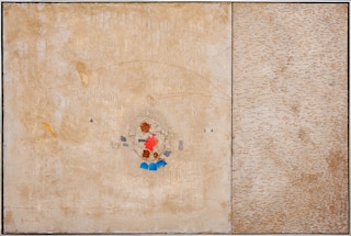 Modern Abstract Tan, Blue, & Orange Assemblage Construction Sculpture on Canvas Late 20th Century