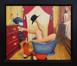 "Leave Your Hat On" Warm-Toned Abstract Figurative Nude Female Painting 2015