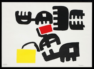 "Superficie 324" Modernist Abstract Black, Red and Yellow Serigraph 1988