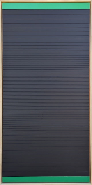 Contemporary Black and Green Linear Abstract Geometric Groove Painting 2022