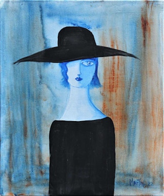 "Sybil" Blue, Orange, and Black Abstract Figurative Portrait of a Woman 2022