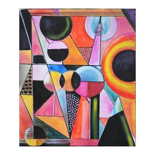 Larry Martin Pink, Yellow, Orange, and Black Contemporary Geometric Abstract Painting 2022