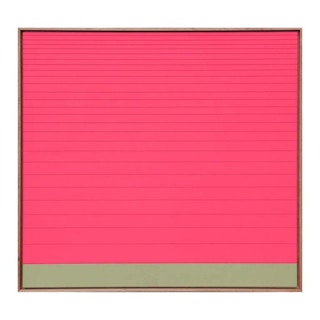"Low Tide 1" Neon Pink Linear Geometric Groove Painting with Green Accent Stripe 2022