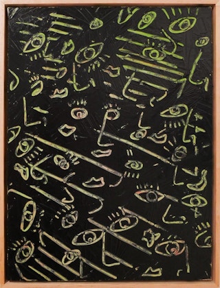 "Flux Face" Abstract Contemporary Green and Black Facial Feature Painting 2022