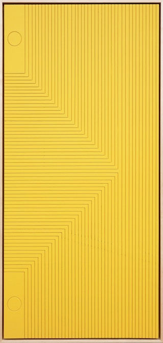 "Love Note" Contemporary Yellow Linear Abstract Geometric Groove Painting 2023