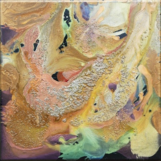 Gold and Purple-Toned Translucent Three Dimensional Mixed Media Painting 21st Century