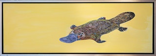 "Platypus" Abstract Contemporary Platypus Painting Against Yellow Background 2023
