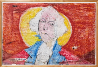 “Untitled” Orange, Blue & Yellow Abstract Portrait of George Washington 1990s