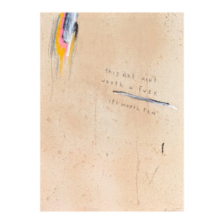 “It's Worth Ten” Abstract Contemporary Black & Tan Text Painting 2023