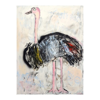 "Ostrich" Contemporary Pink & Black Toned Abstract Pop Art Animal Painting 2023
