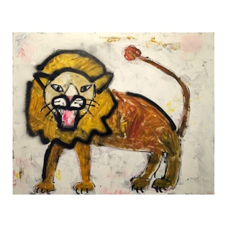 "Lion" Contemporary Yellow & Black Toned Abstract Pop Art Animal Painting 2023